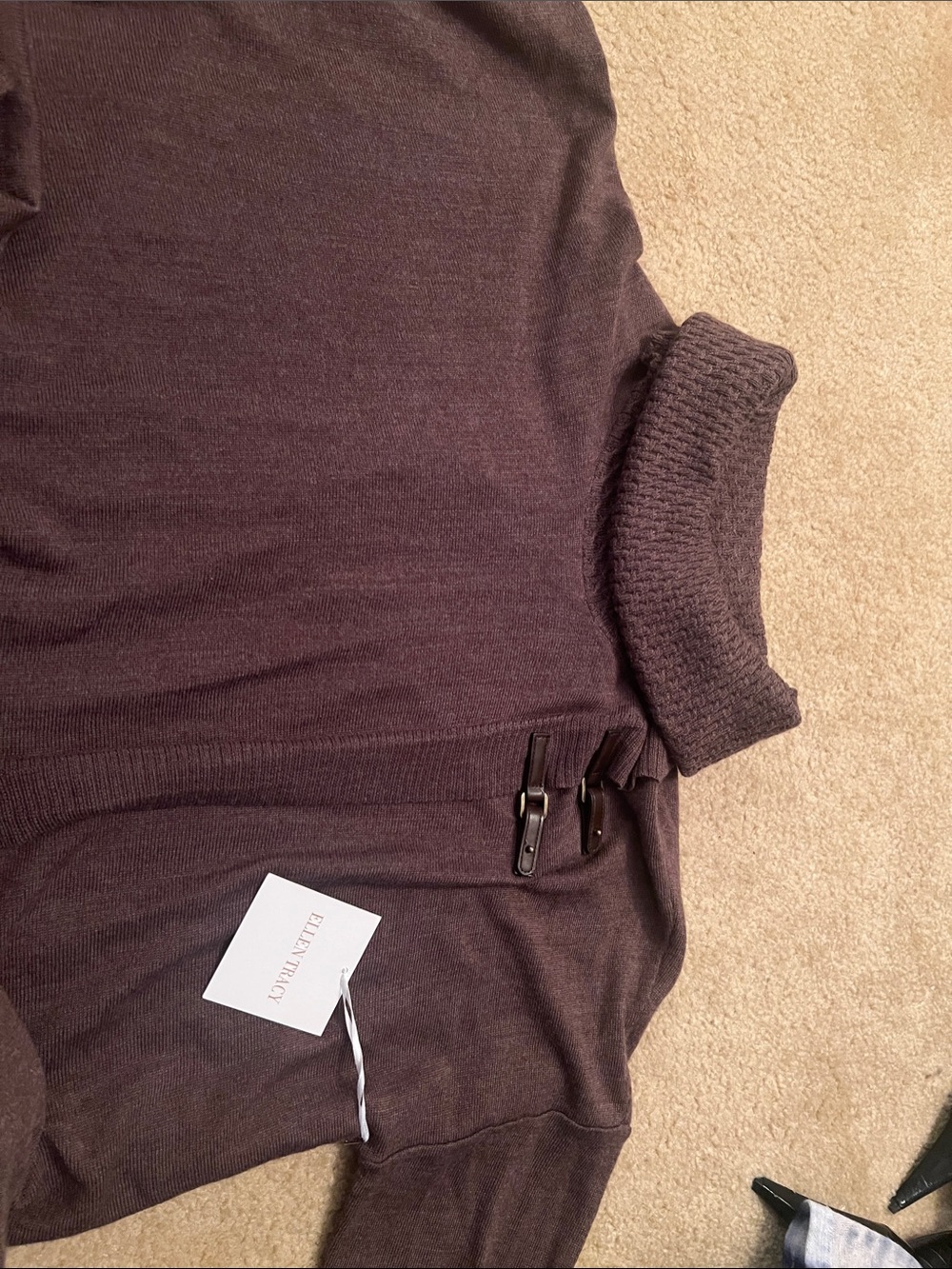 Ellen Tracy Brown Cowl Neck Knit Sweater with Toggle Detail